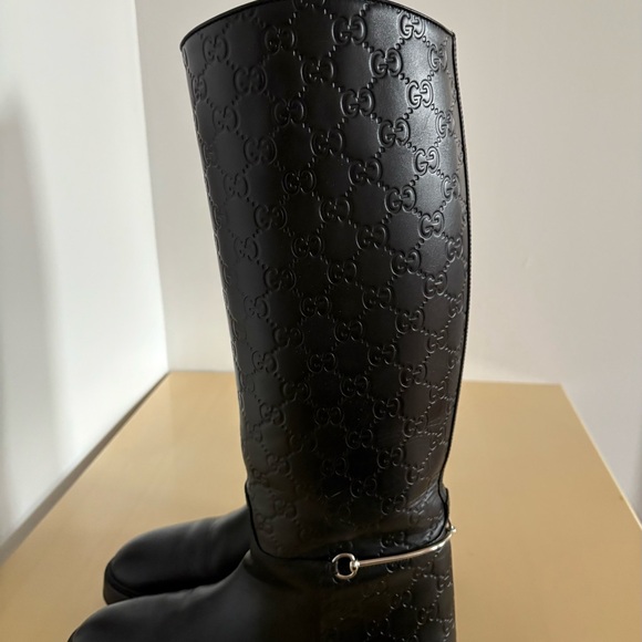Gucci GG Embossed Black Riding Boots - Picture 7 of 14